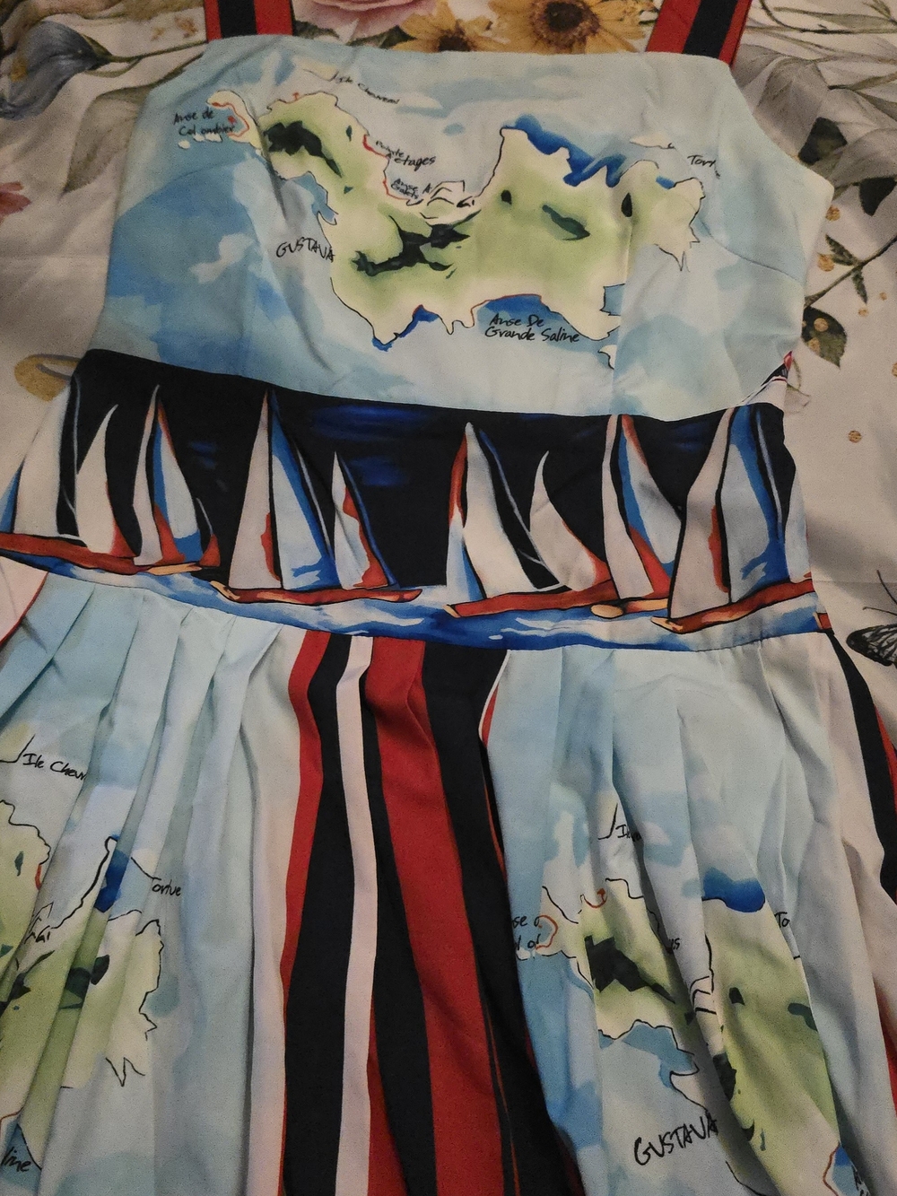 Rare METISU St. Barts Map Print Fit & Flare Dress | Nautical Sailboat Resort | S - Picture 4 of 5